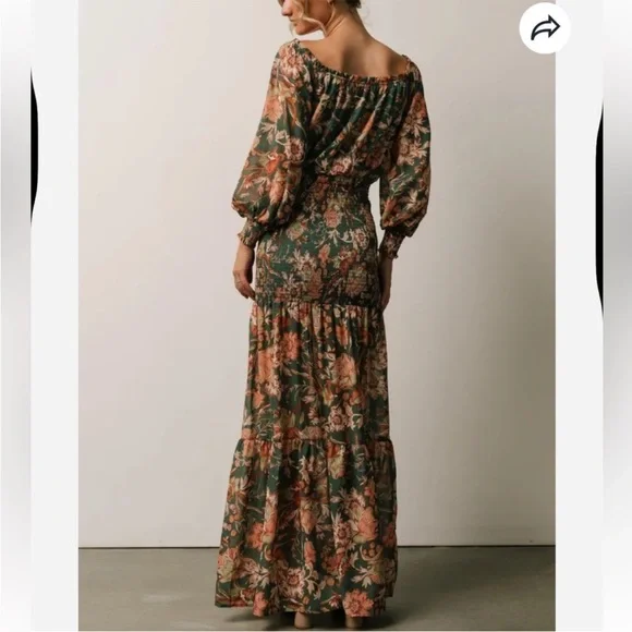 Flying Tomato Off The Shoulder Smocked Floral Maxi Dress Medium NWOT - Picture 2 of 11